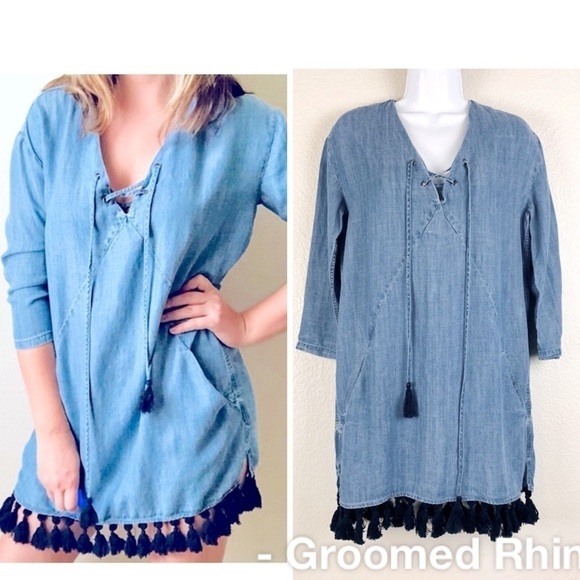 Rails Alicia Chambray Tassel Shift Dress Size XS - Picture 1 of 16